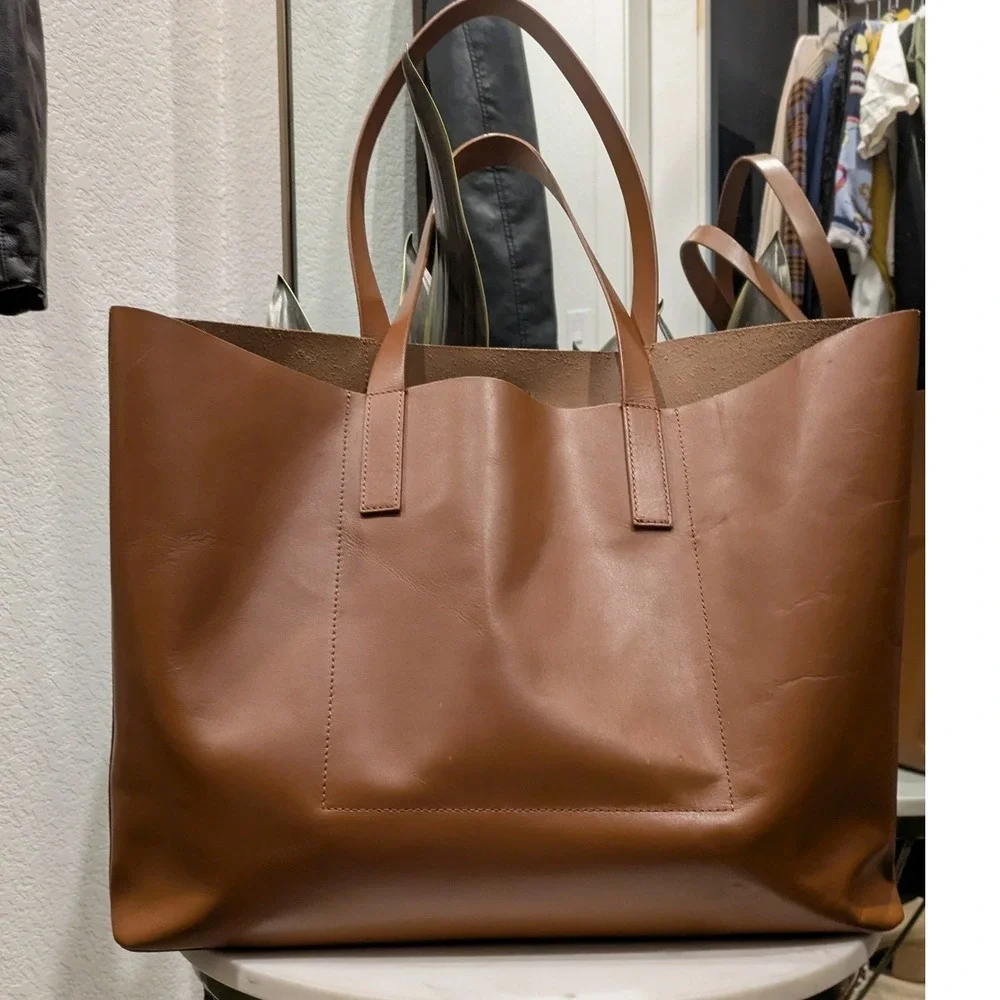 Everlane The Day Market Tote Bag Lg Cognac Brown‎ Italian Leather Minimalist